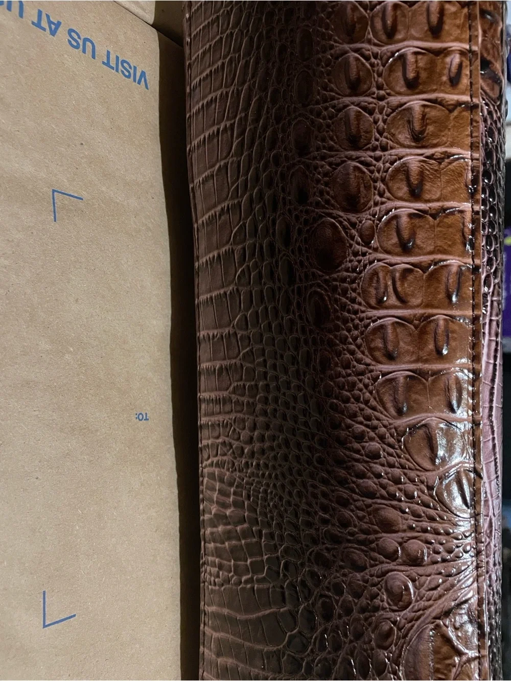 Croco-Embossed Brown Leather Tote with Matching Wallets